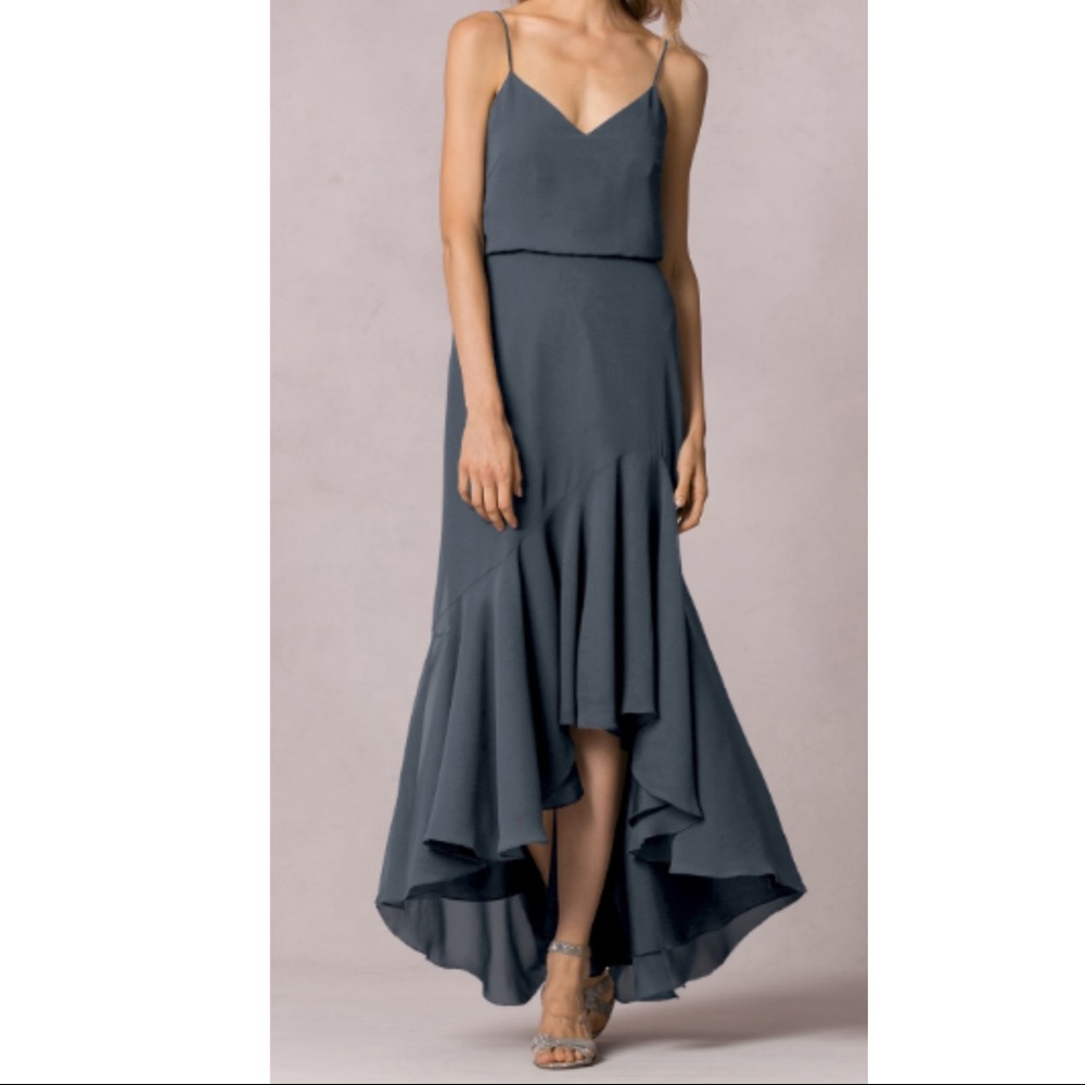 Jenny Yoo Lola Luxe Chiffon Gown in Storm